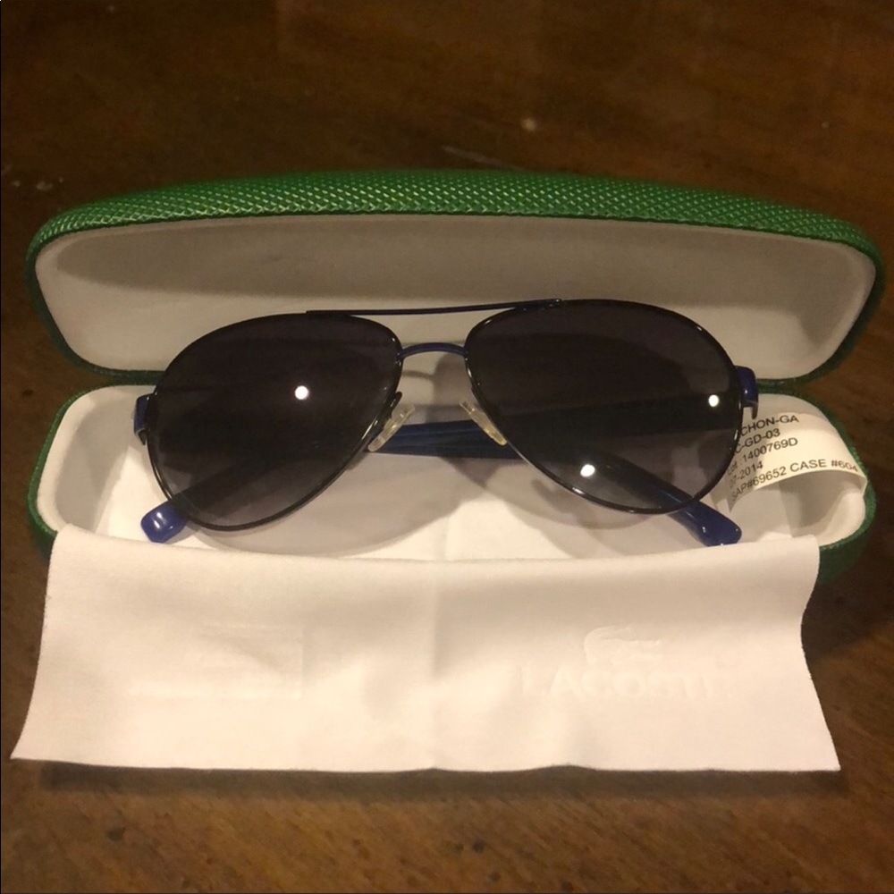 Black & Blue Lacoste Aviator Sunglasses With Case